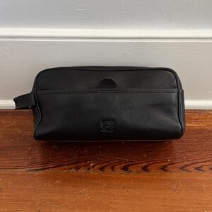 Vtg Loewe Anagram Black Leather Toiletry Bag Pouch Dopp kit Bathroom Travel Bag